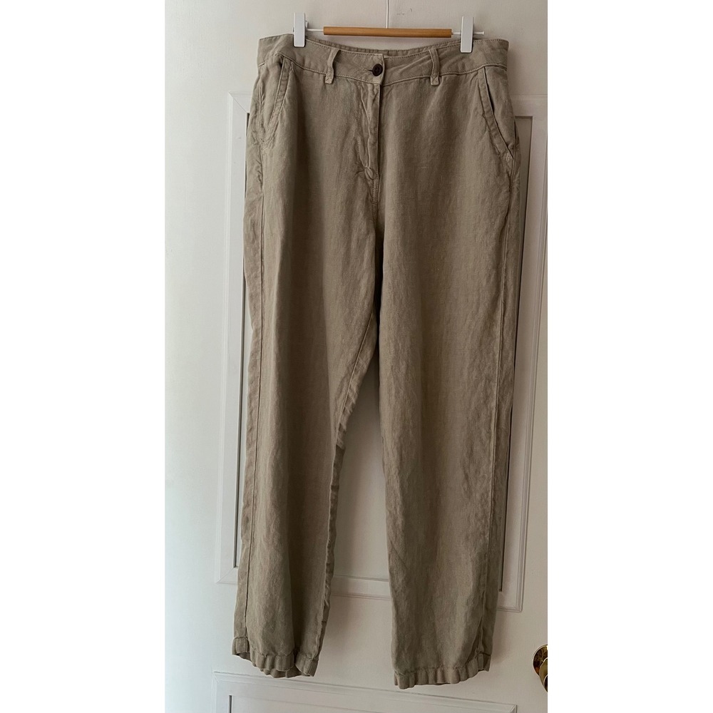 Poetry Khaki Tan Linen Trousers Straight Leg Relaxed Fit Pants Womens 32x29x12
